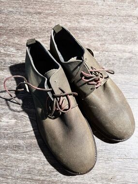 Handmade Portugal Canvas Leather Sole Derby Shoes Size 46 Olive Green Lace Up